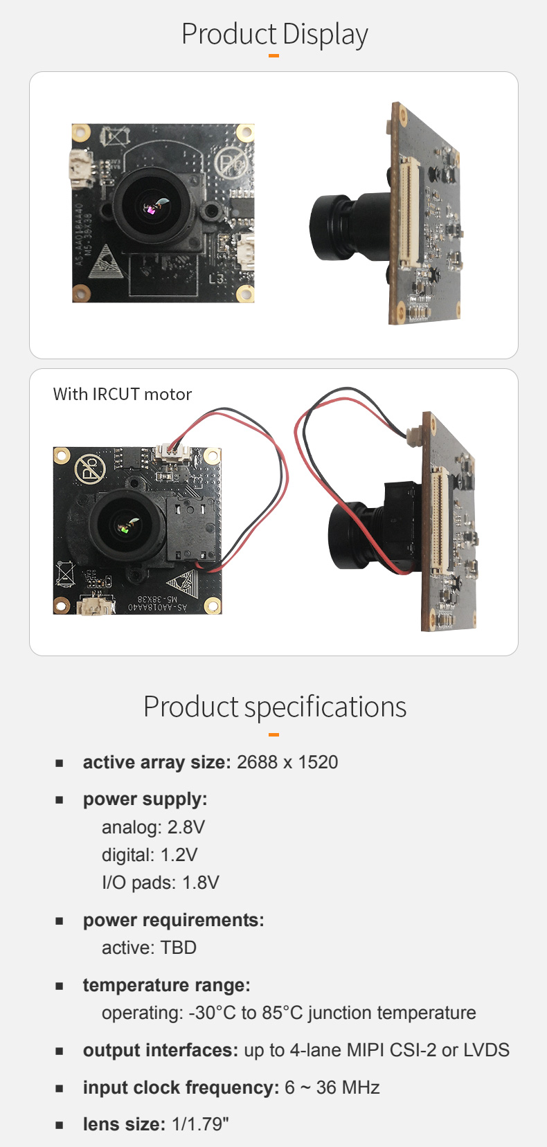 DGZX-AA018AA40M5-38×38 MIPI OS04A10 HD 4MP NIR HDR Optional IRCUT Motor Camera Module插图1